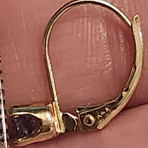 14kt gold tanzanite leverback vintage earrings - Picture 3 of 7